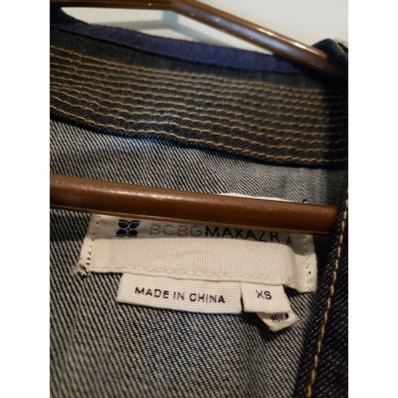 BCBGMAXAZRIA Women XS Jean Jacket Belted Open Front Denim Dark Blue Y2K Stitches - Picture 5 of 6